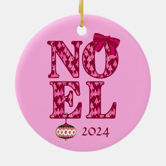 NOEL in een Bourgogne Retro Kerstboom Patroon Keramisch Ornament (Achterkant)