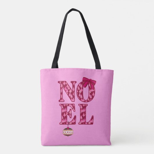 NOEL in een Bourgondisch kerstboompatroon Tote Bag (Achterkant)