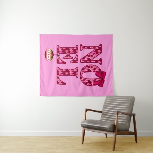 NOEL in een Bourgondisch kerstboompatroon Wandkleed (In Situ (horizontaal))