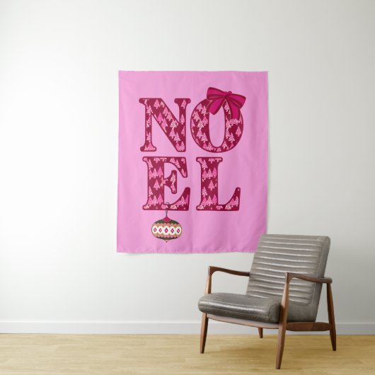 NOEL in een Bourgondisch kerstboompatroon Wandkleed (In situ)