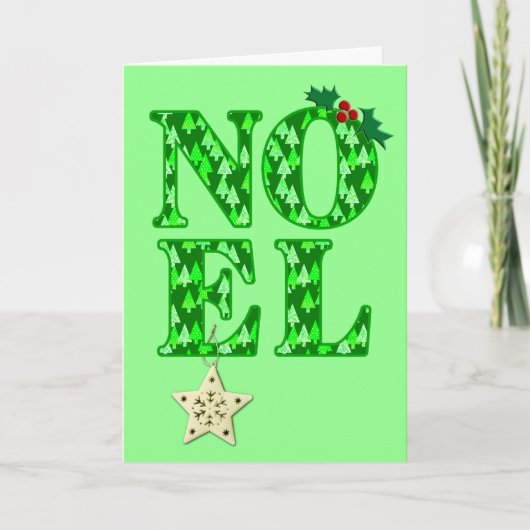 NOEL in een groen kerstboompatroon Feestdagen Kaart (Voorkant)