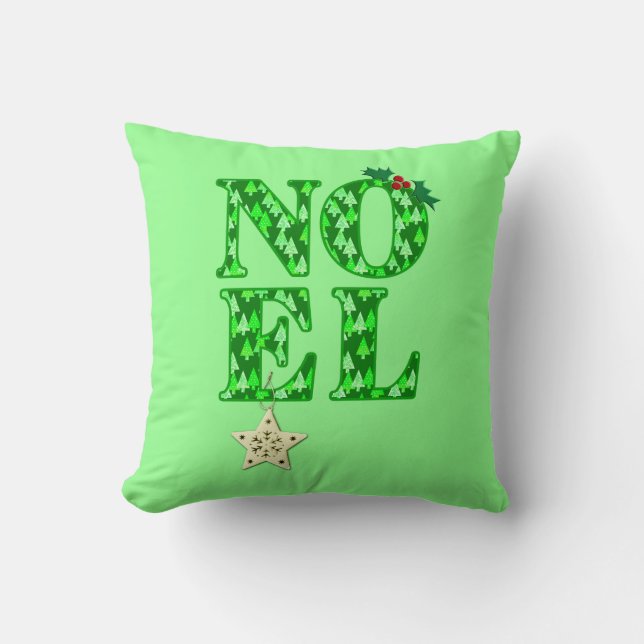 NOEL in een groen kerstboompatroon Kussen (Voorkant)