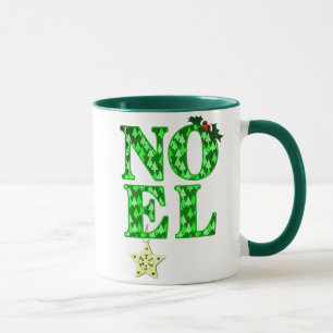 NOEL in een groen kerstboompatroon Mok