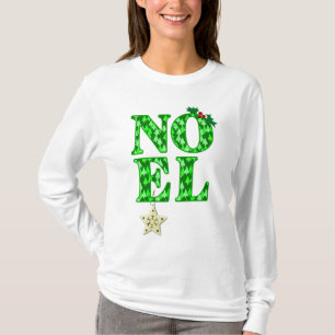NOEL in een groen kerstboompatroon T-shirt