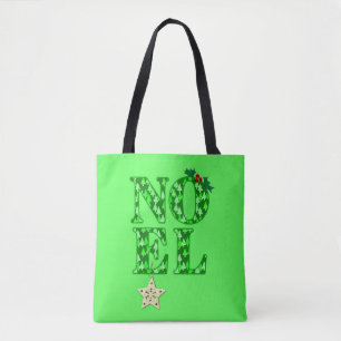 NOEL in een groen kerstboompatroon Tote Bag