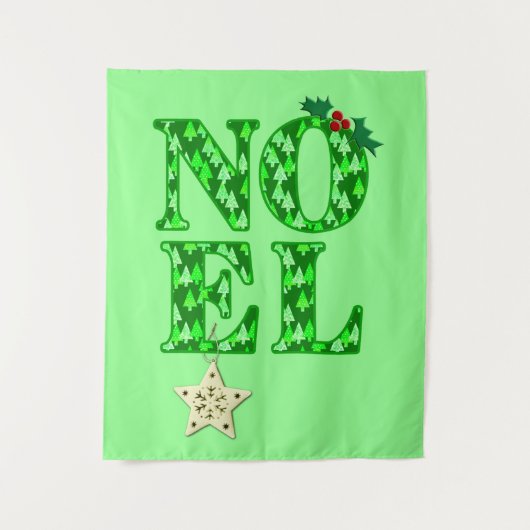 NOEL in een groen kerstboompatroon Wandkleed (Voorkant)