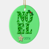 NOEL in een groen retro kerstboom patroon Keramisch Ornament (Rechts)