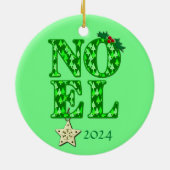 NOEL in een groen retro kerstboom patroon Keramisch Ornament (Achterkant)