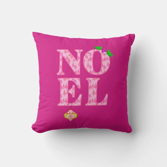 NOEL in een roze kerstboom patroon Kussen (Voorkant)