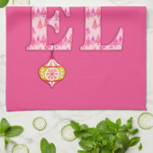 NOEL in een roze kerstboom patroon Theedoek (Gevouwen)