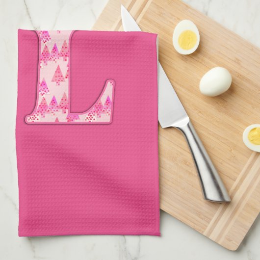 NOEL in een roze kerstboom patroon Theedoek (Quarter Fold)