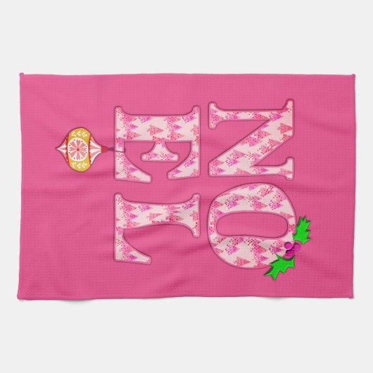 NOEL in een roze kerstboom patroon Theedoek (Horizontaal)