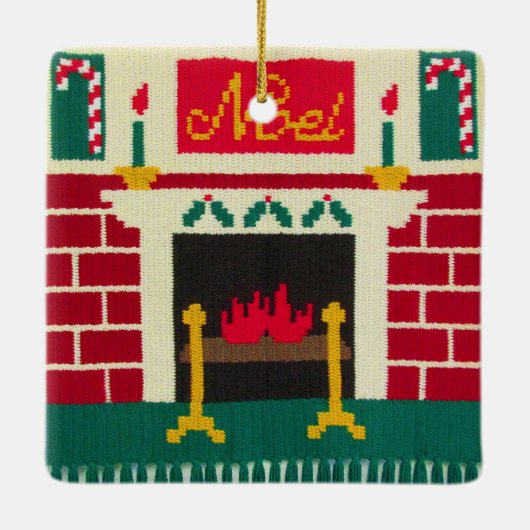 Noel KerstFireplace Designer Crochet Print Keramisch Ornament (Achterkant)