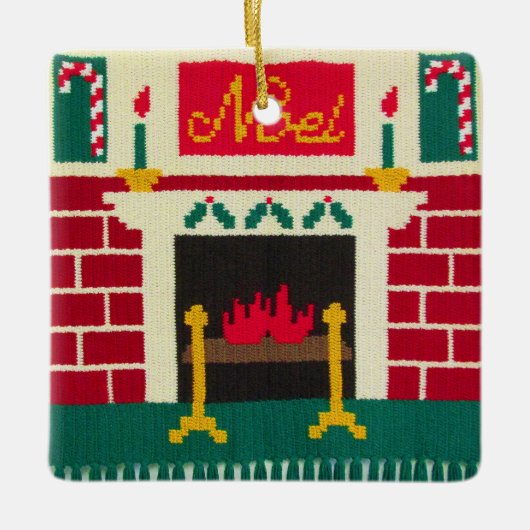 Noel KerstFireplace Designer Crochet Print Keramisch Ornament (Voorkant)
