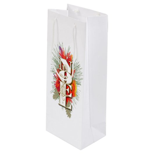 Noel Kerstgroet Wijn Cadeautas (Voorkant Gekanteld)