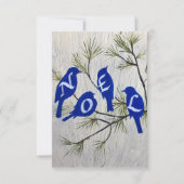 "NOEL" kerstkaart met blauwe vogels  Bedankkaart (Voorkant)