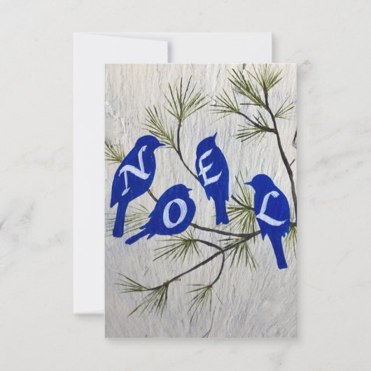 "NOEL" kerstkaart met blauwe vogels Bedankkaart (Voorkant)