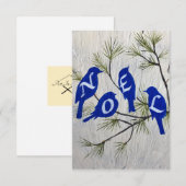 "NOEL" kerstkaart met blauwe vogels Bedankkaart (Voorkant / Achterkant)