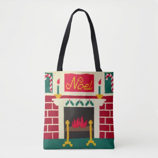 Noel Kerstmis open haard Artisan haakprint Tote Bag (Voorkant)