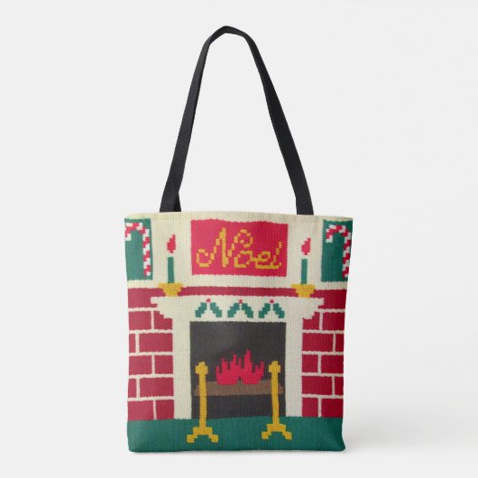 Noel Kerstmis open haard Artisan haakprint Tote Bag (Achterkant)