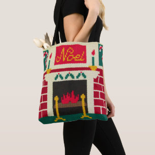 Noel Kerstmis open haard Artisan haakprint Tote Bag