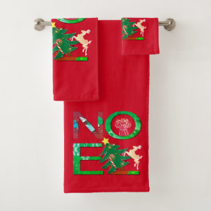 "Noel" Kerstmis Rood Bad Handdoek