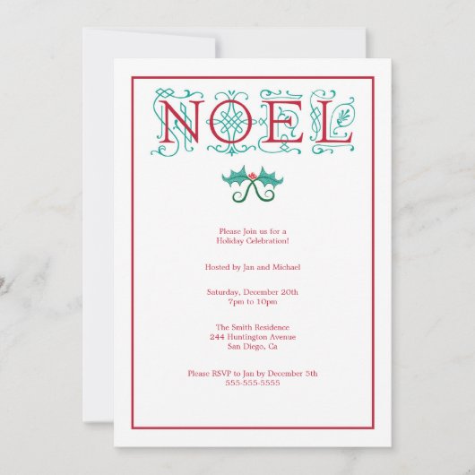 Noel Kerstparty Vakantie Uitnodiging (Voorkant)