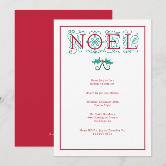 Noel Kerstparty Vakantie Uitnodiging (Voorkant / Achterkant)