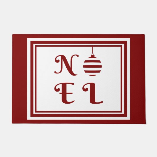 NOEL Kerstvakantie Rood en Wit Bauble Deurmat (Voorkant)