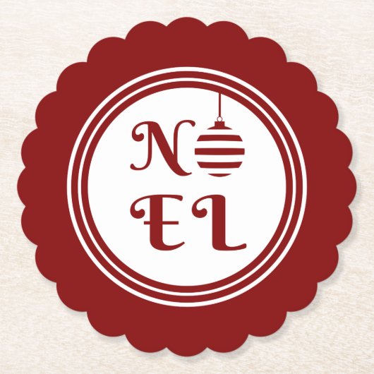 NOEL Kerstvakantie Rood en Wit Bauble Kartonnen Onderzetters (Voorkant)