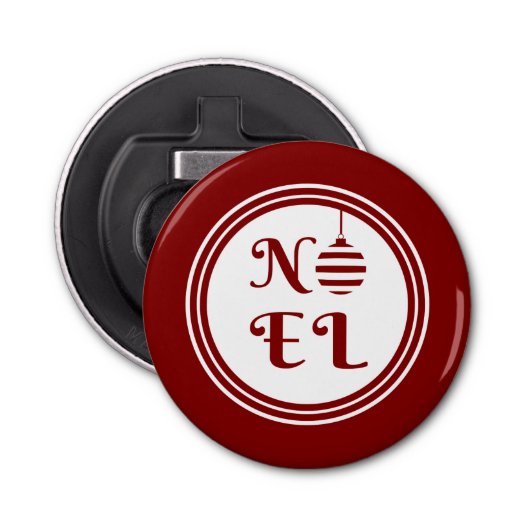 NOEL kerstvakantie rood en wit Button Flesopener (Voorkant)