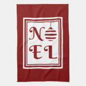 NOEL kerstvakantie rood en wit Theedoek (Verticaal)