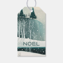 NOEL. Kerstvakantie Winter Woodland bos Cadeaulabel