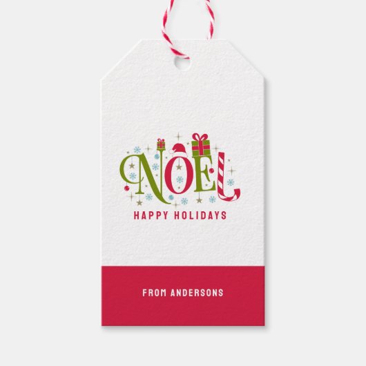 Noel kleurrijke en leuke typografie ontslag cadeaulabel (Voorkant)