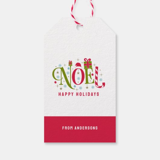 Noel kleurrijke en leuke typografie ontslag cadeaulabel (Achterkant)