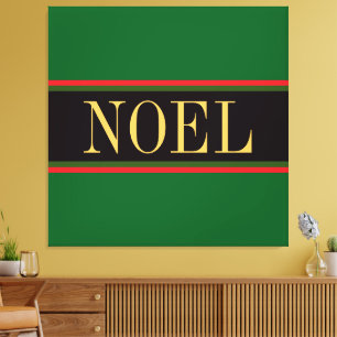 NOEL Kleurrijke Helderrode Zwarte Kerststrepen Canvas Afdruk