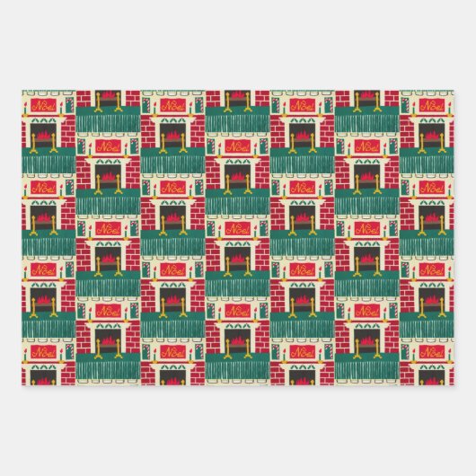 Noel Mantle Brick Fireplace Artisan Crochet Print Inpakpapier Vel (Voorkant 2)