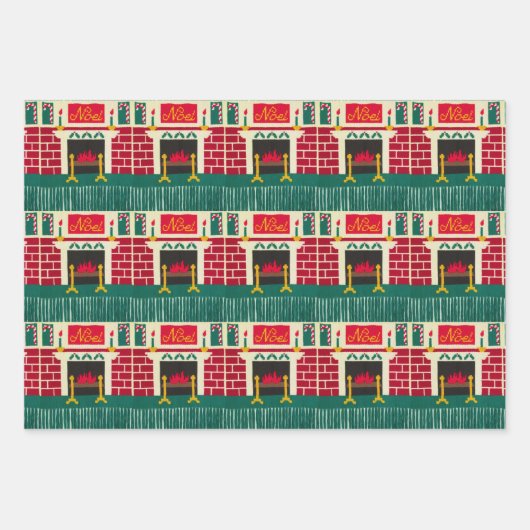 Noel Mantle Brick Fireplace Artisan Crochet Print Inpakpapier Vel (Voorkant)