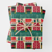 Noel Mantle Brick Fireplace Artisan Crochet Print Inpakpapier Vel (In situ)