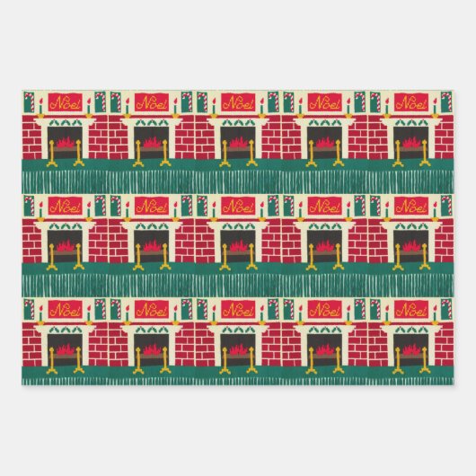 Noel Mantle Brick Fireplace Artisan Crochet Print Inpakpapier Vel (Voorkant 3)