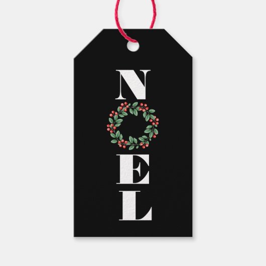 NOEL met kerstmis op zwart Cadeaulabel (Voorkant)