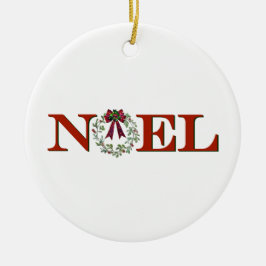 Noel met krans keramisch ornament