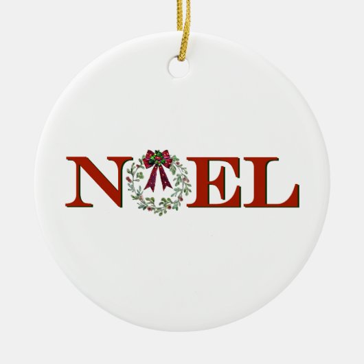 Noel met krans keramisch ornament (Voorkant)