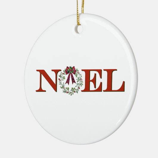 Noel met krans keramisch ornament (Links)