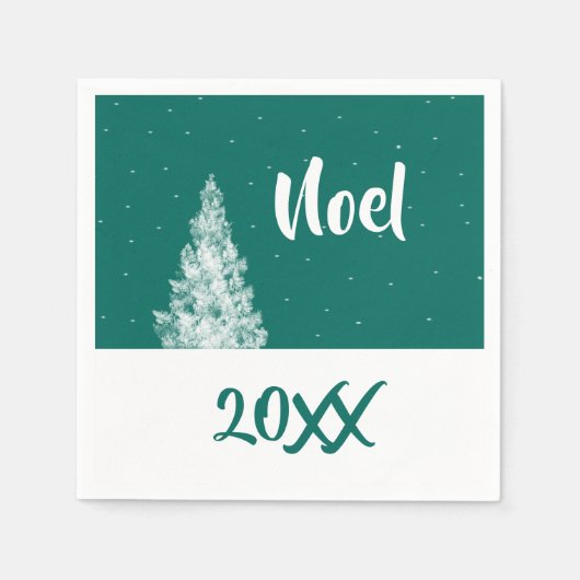 Noel Minimalist Snowy Tree Blauwgroen en White Hol Servet (Voorkant)