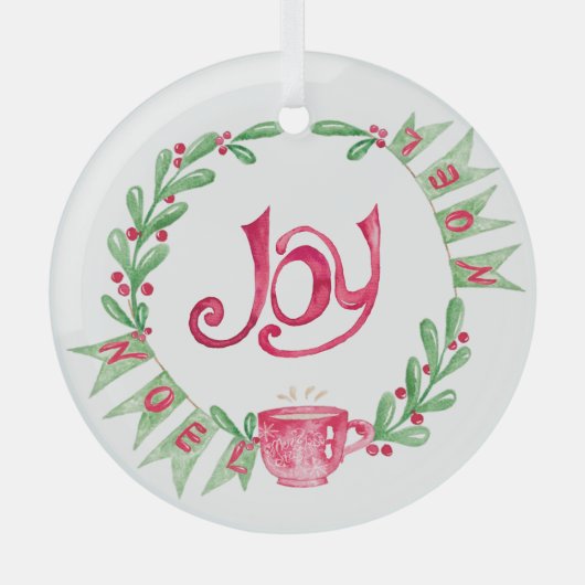 Noel Mistletoe Wreath in Waterverven Glas Ornament (Voorkant)