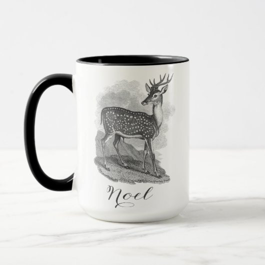 Noel mug with an beautiful antique deer etching. mok (Links)