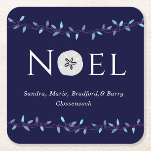 Noel Navy Blauwe Zandschelling Nautisch Kerstmis Kartonnen Onderzetters