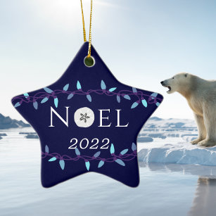 Noel Navy Blue Sand Dollar Nautical Kerstmis Keramisch Ornament