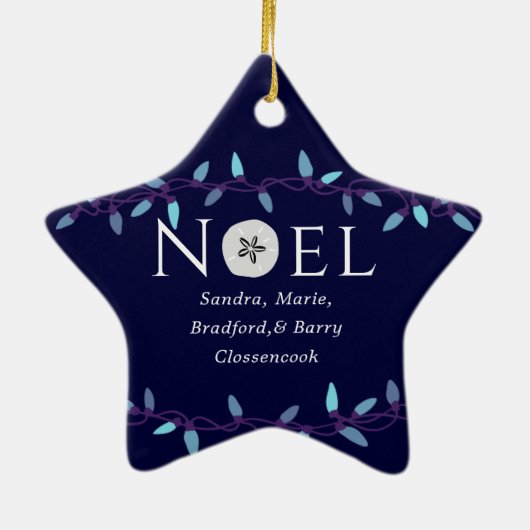 Noel Navy Blue Sand Dollar Nautical Kerstmis Keramisch Ornament (Achterkant)